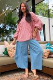Nonni Gingham Bell Sleeve Peasant Blouse Jam